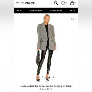 New- Revolve / Alice + Olivia Maddox Back Zip Vegan Leather Legging - size 4